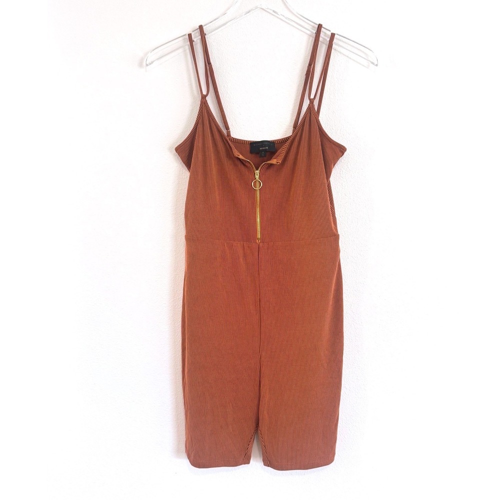 Michael Costello x REVOLVE Myla‎ Brown Ribbed Front Zip Romper